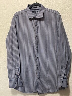 Banana Republic Men's Gray And Blue Striped Shirt. Very Good Coby. Size XL.